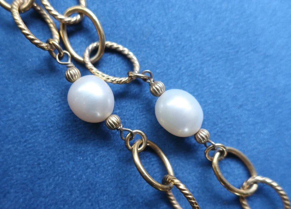 VERONESE 35 英寸 Link 18K 黄金包纯银意大利 10 珍珠项链 40 克 — 第 3/4 张图片