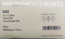 72 Pc GENUINE SWAROVSKI Crystal  6202 18 x 17,5 Heart TOPAZ AB Factory PK