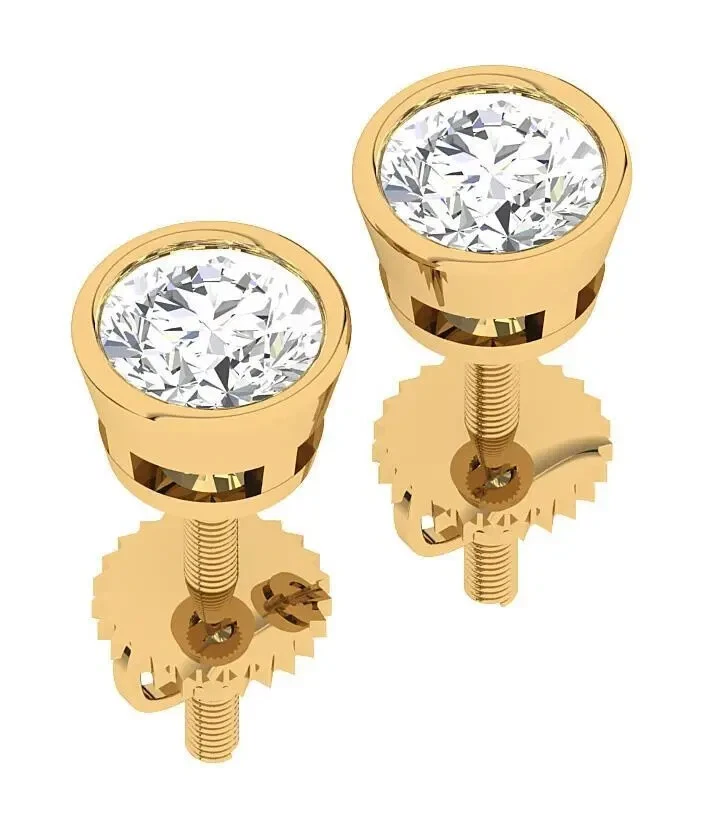 Round Cut Diamond Solitaire Studs Earring I2 H 1.40 Ct 14K Yellow Gold Bezel Set - Image 2 of 4
