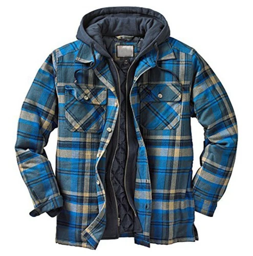 Men Plaid Work Jacket Lumberjack Hooded Flannel Shirt Sherpa Warm Hoodie New - Picture 41 of 76