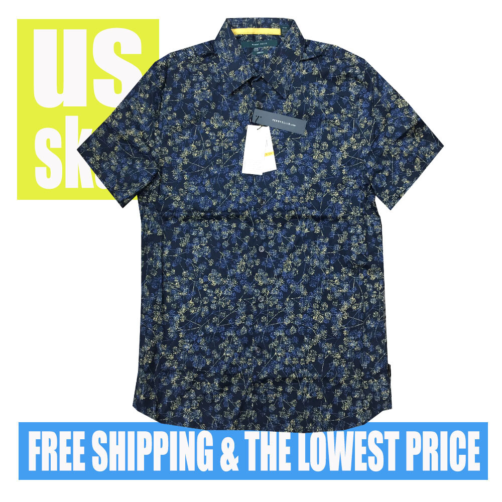 Perry Ellis Men's NWT STRETCH Dark Sapphire Button Up SH SLV Shirt MEDIUM