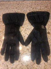 Vintage LADY GAY Nylon BLACK Gloves Embroidered Top Size 6 1/2