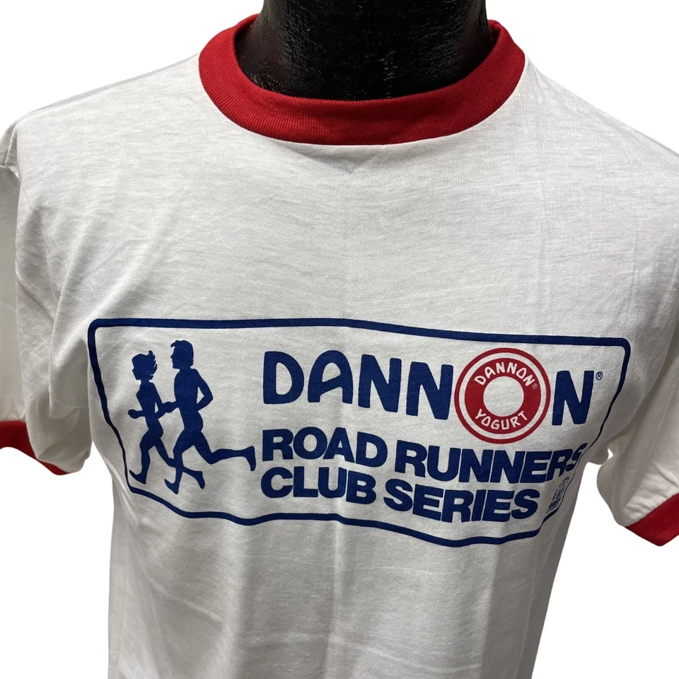 Camiseta DANNON Yogurt ROAD RUNNERS Club St Louis 15K Run RINGER 50/50 NUEVA DE LOS 80 Foto 3 de 4