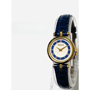 Montre femme vintage Gucci 2000L Sherry Line bleu or quartz occasion excellent état