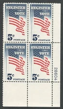 US. 1249. 5c. Register & Vote Issue. Plate Block of 4. MNH. 1964