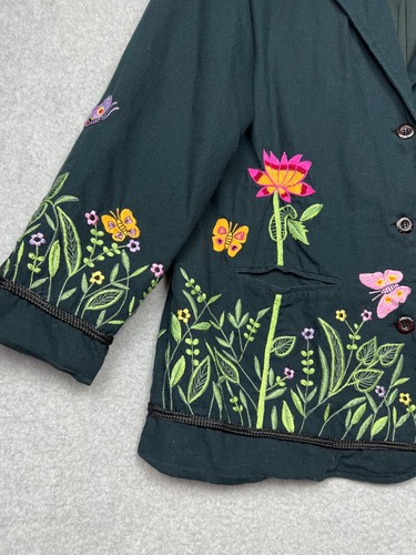 Quacker Factory Embroidered Floral Blazer Womens Size L Art to Wear Gannycore - Picture 4 of 10