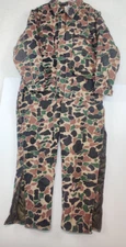 Vtg Trophy Club Duck Canvas Insulated Camo Coveralls XL 100% COTTON 5733