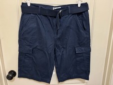 Blu Rock Belted Cargo Shorts Mens 38 Navy Blue