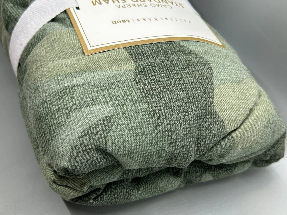 Pottery Barn 青少年迷彩夏尔巴标准绗缝枕头 Sham Moss 绿色迷彩 — 第 4/4 张图片