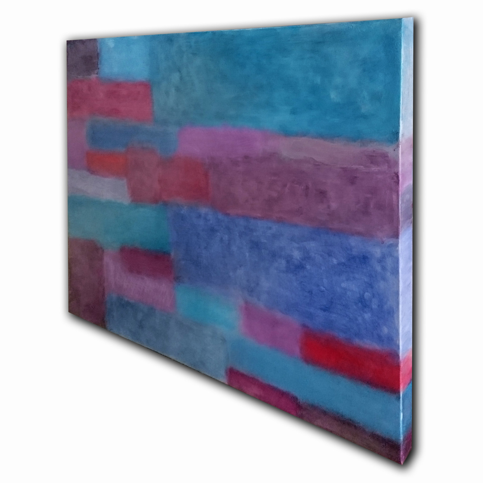 Original Abstract Painting 40x30 Large Canvas Art Blue/Pink/Silver