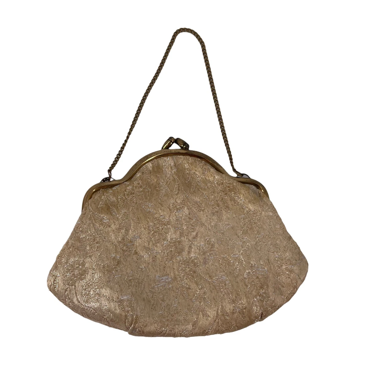 1940s Vintage Evening Bag Fabric Small Gold Formal Purse Kiss Lock