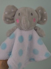 INF INC Elephant Lovey Security Blanket Gray White Aqua Blue Polka Dot RN 130369