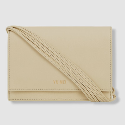 $505 YU MEI Women's Beige Leather Sea Mist Suki Shoulder Clutch Purse Bag