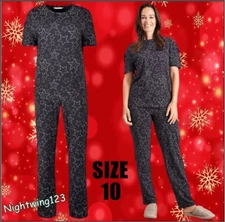 TU Size 10 Ladies Christmas Pyjamas 100% Cotton Short Sleeve Black Stars Starry