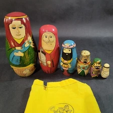 Nativity Christmas Nesting Doll Set Holy Family Authentic Models Wood Matryoshka