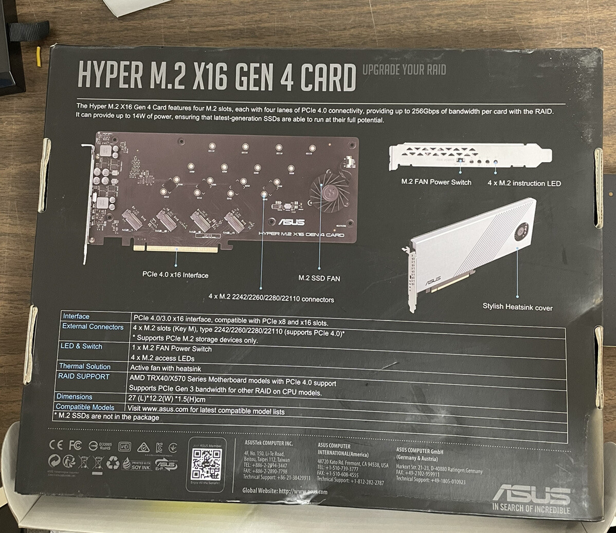 ASUS Hyper M.2 X16 Gen 4 PCIE 4.0/3.0 x4 NVME RAID Expansion