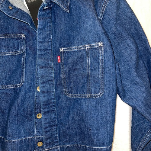 Levi's Premium Men S Blue Half-All Relaxed Fit Cropped Jean Denim Trucker Jacket - Picture 4 of 13