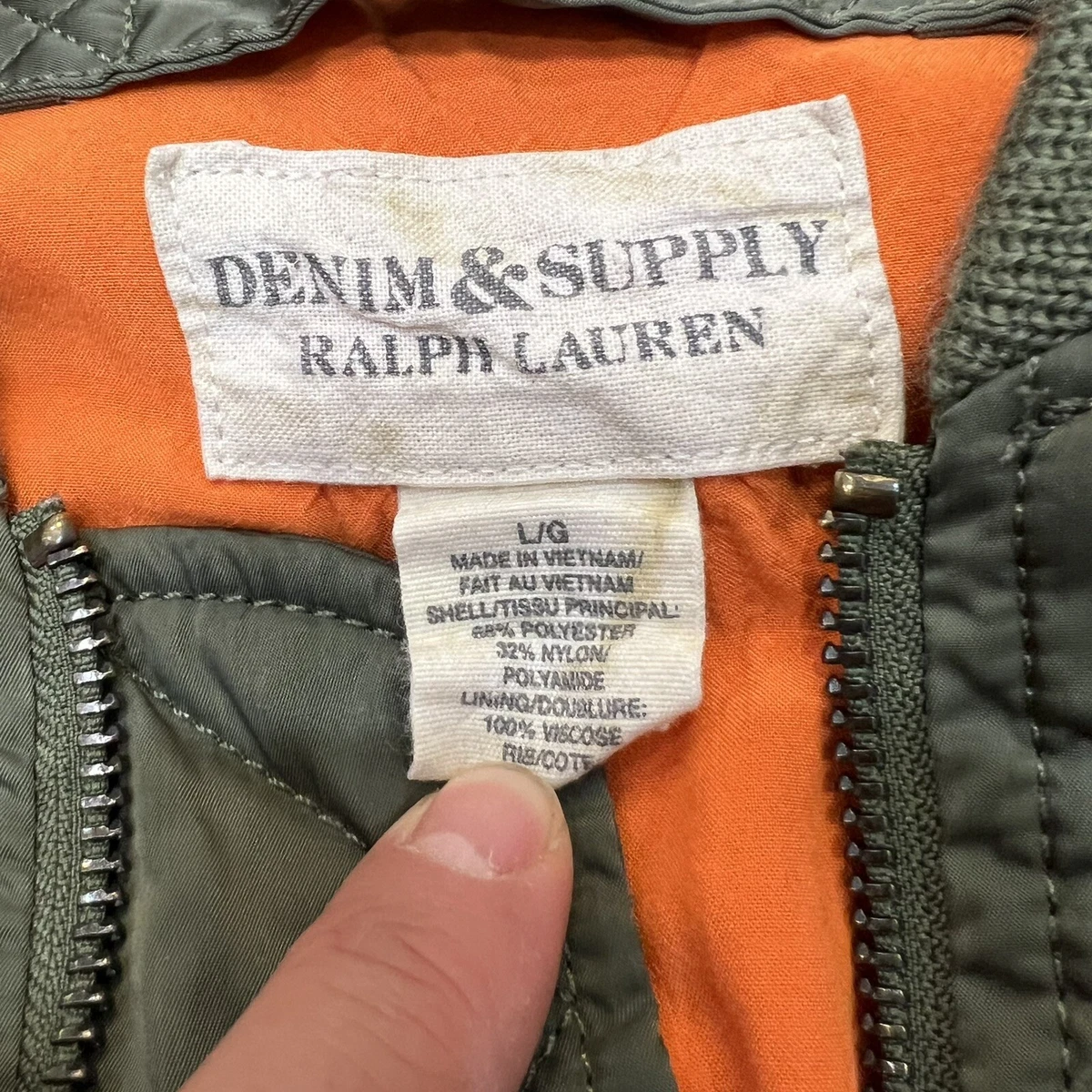 Vintage Polo Ralph Lauren Denim Supply Bomber Jacket Large Green Military Flight