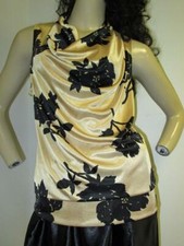 SATIN Gold Black Satin Top NWT