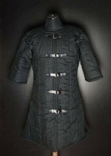 Medieval thick padded Black Gambeson with Removable Short Sleeves Jacket