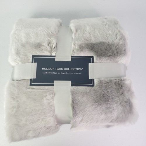 New $280 Hudson Park Collection Arctic Lynx Faux Fur Throw 50 x 70 Gray - Picture 7 of 12