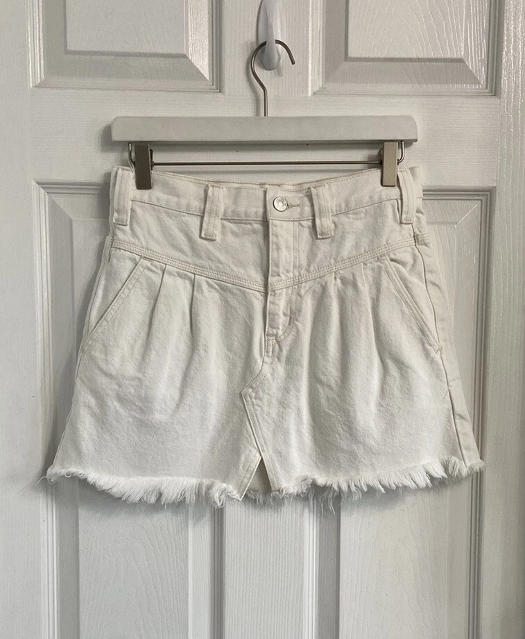 We The Free Mini Skirt Size 25 White Denim Mid Rise Frayed Hem