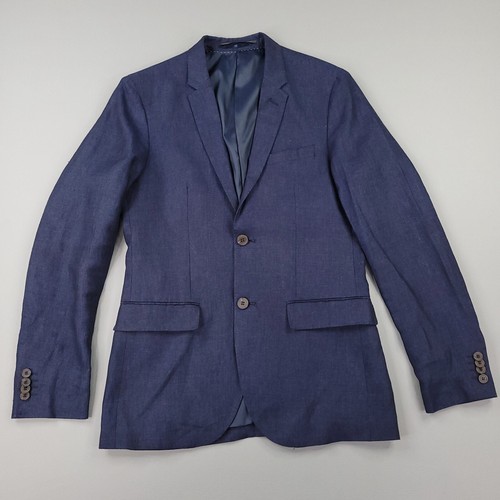 H&M Blazer Sport Coat Mens 36R Blue Indigo Linen 2 Button Jacket Casual Suits - Picture 8 of 16