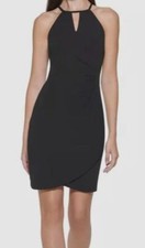 Guess Women's Black Keyhole Scuba Crepe Halter Neck Sheath Dress Size 12
