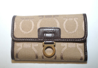 Auth. Salvatore Ferragamo Signature Canvas & Leather Brown Key Case Holder NWOT