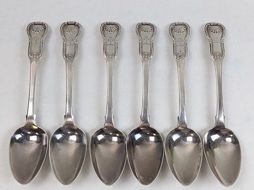6 IRISH STERLING SILVER KINGS PATTERN DESSERT SPOONS by James Scott DUBLIN 1818
