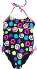 BREAKING WAVES GIRLS SWIMSUIT - TIE DOTS SZ 5 - BLACK MULTI ONE PIECE