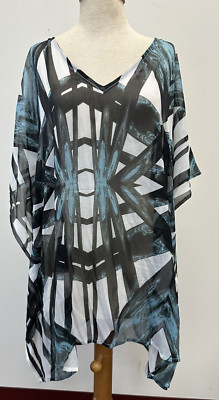 Curations Caravan Tunic Womens O/S Blue Sheer Tunic Kimono Sleeve Beach Light