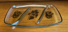 Georges Briard Flowers Divided 10” Glass Serving Dish Platter Tray MCM Vintage