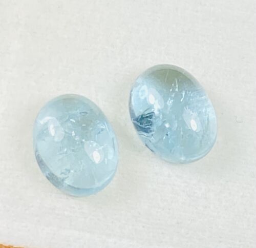 3.86cts Natural Unheat Untreat Blue Aquamarine Cabochon Pair Loose Gemstone - Picture 1 of 3