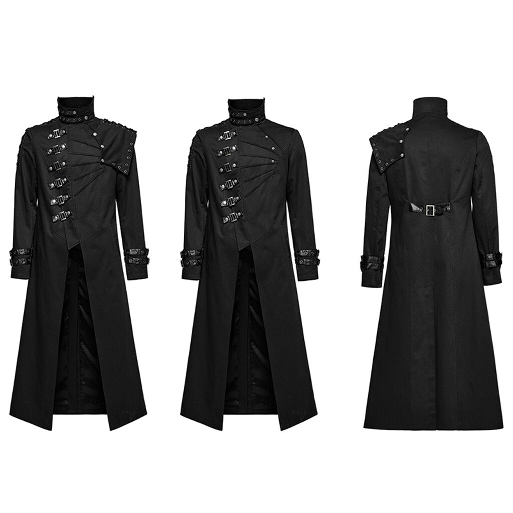 PUNK RAVE Men Black Steampunk Black Punk Rock Gothic Long Sleeve