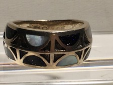 MOTHER OF PEARL BLACK STONE BAND Sterling Silver Ring 5 GRAMS 925 SIZE 7 1/4