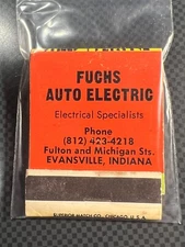 VINTAGE MATCHBOOK - FUCHS AUTO ELECTRIC  - EVANSVILLE, IN - UNSTRUCK!