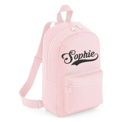 BAGBASE Personalisierter Mini Kinder Rucksack beliebiger Name Mädchen Schultasche Glitzer Backpack MB#1