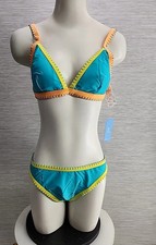 Nwt Cupshe Two Piece Swimsuit Size Medium Multicolor With Blue Stitching.