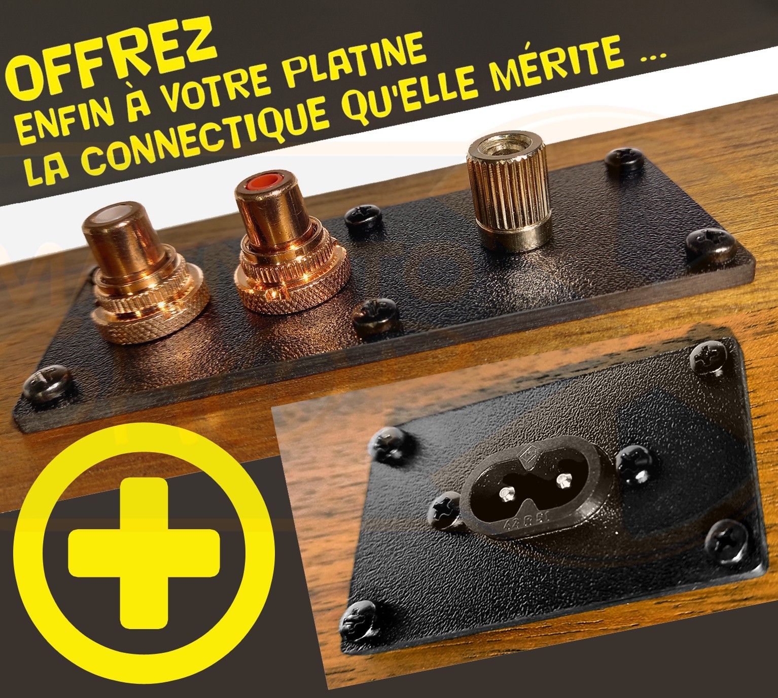 Kit connectique vinyle phono avec 2 plaques RCA cuivrées pour platine