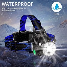 25000LM LED Headlamp Rechargeable Headlight Zoomable Head Torch Lamp Flashlight