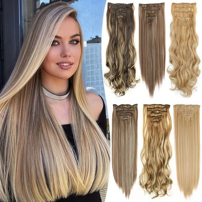 Long Straight 16 Clips 7Pcs Hair Extensions Heat Resistant Blonde Black