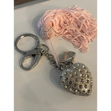 Silver Heart Keychain with Pink Tassel and Star Cutouts Bag Charm Accessory