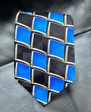 FACETS Silk Tie Necktie Geometric Blue/Black 3.75"x58" Made in USA