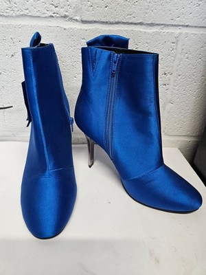 M&S Insolia blaue High Heel Schuhe/Stiefel UK-Größe 6,5 - Satinstoff & Schleife - gebraucht