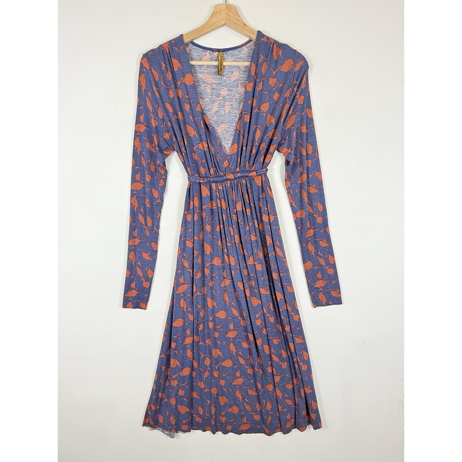 Rachel Pally Dress Women Large Blue Orange Leaf Voho Whimsigoth Raw Hem Earthy