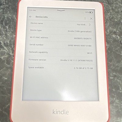 Amazon Kindle 10th Gen eBook Reader 6in Wi-Fi 4GB White 