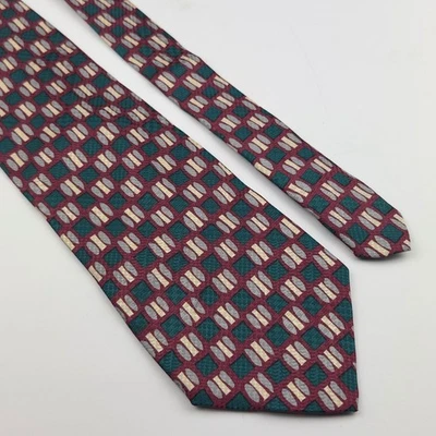 Kenneth Gordon New Orleans Silk Tie Burgundy Teal Geometric Hand Printed USA - Image 1 of 4