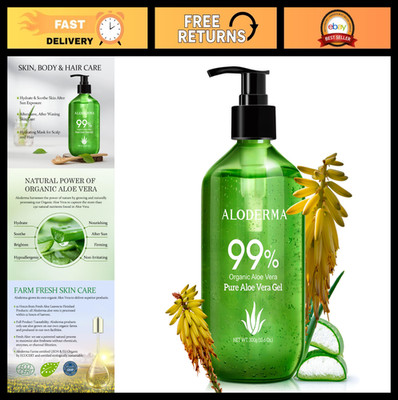 99% Pure Organic Aloe Vera Gel - Soothing Hydrating Sunburn Relief - 10.6oz Pump