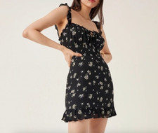 🌼 Reformation Silvia Mini Dress Women’s XS Black Daisy Floral Ruffle Sleeveless